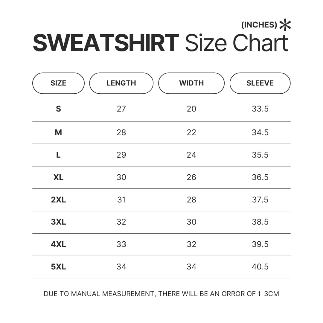 Sweatshirt Size Chart - Snorlax Merch