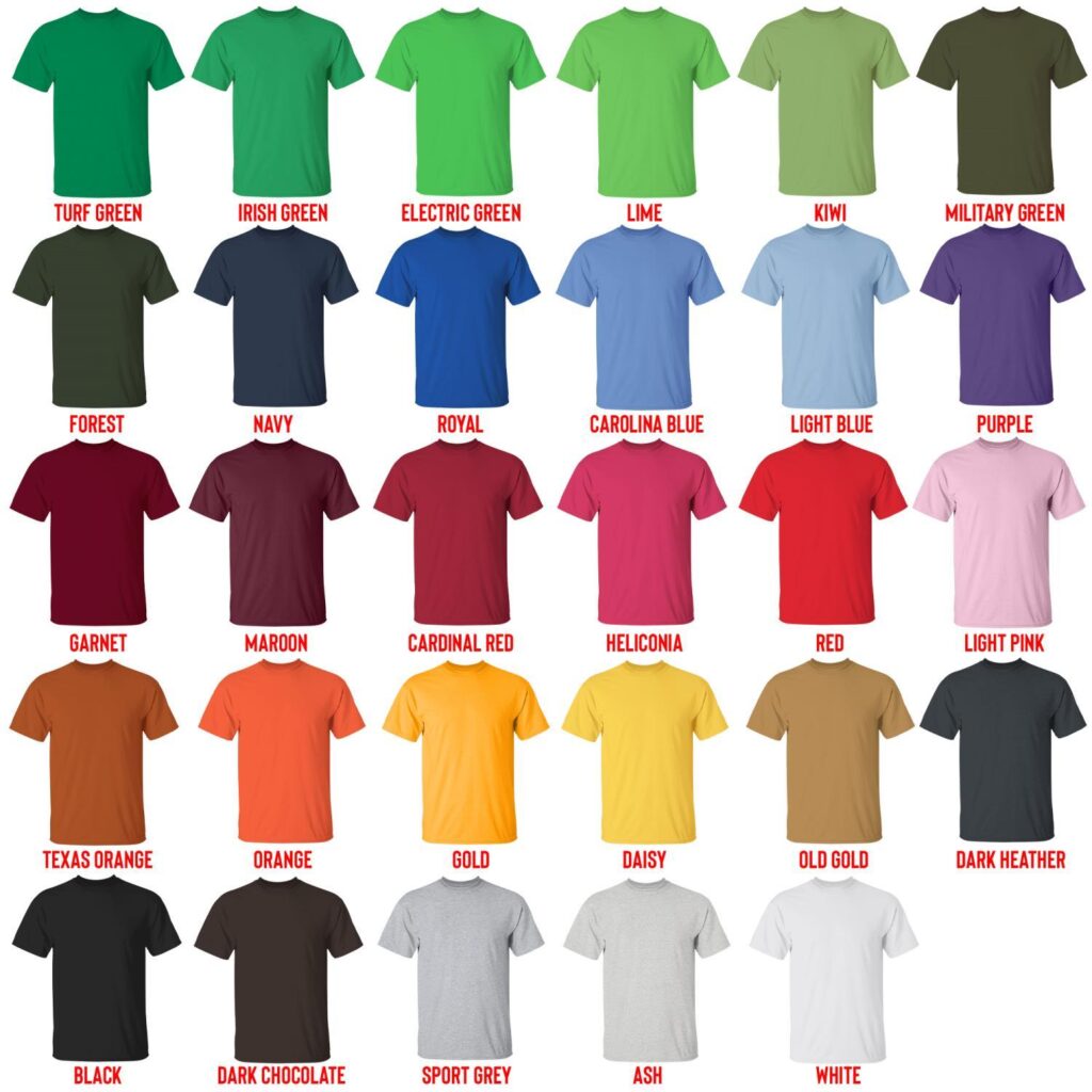 t shirt color chart - Snorlax Merch